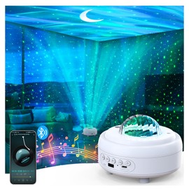 HUMIIEYE Galaxy Projector with Bluetooth Speaker, Night Light Star Projector for Bedroom, 8 Modes Northern Lights Aurora Projector with Moon, Mood Ambient Lighting for Kids Adults Room, Cord Powered