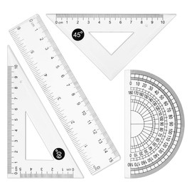 NILLOS Geometry Set, 4 PCS Ruler Set, for School Toole,Student Math Supplies,Math Protractor, Geometry Ruler (Transparent)