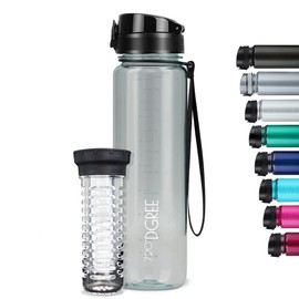 720°DGREE Water Bottle “uberBottle“ - 1 L crystalClear +Fruit-Infuser - BPA-Free Tritan, Leakproof, Reusable Drinking Bottle - Sports Bottle for Gym, Fitness, Cycling, Travel, Kids, School Office
