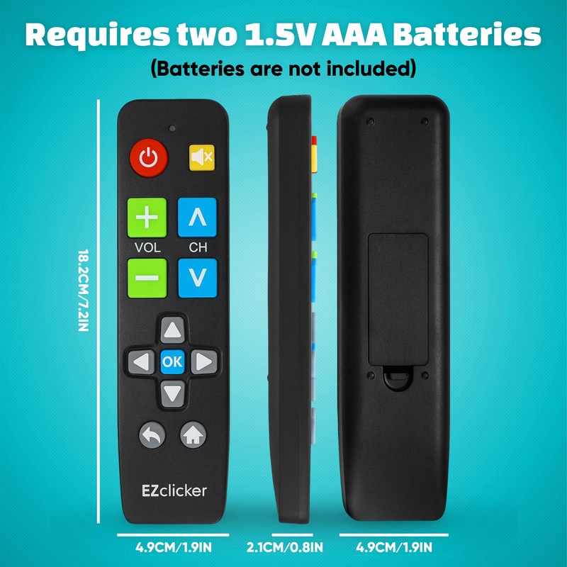 EZclicker Big Button Universal TV Remote (Black) Simple Easy to