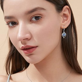 VONALA Evil Eye Earrings Sterling Silver Evil Eyes Leverback Earrings Blue Eye Dangle Drop Earrings with Blue Crystal Luck Amulet Protection Evil Eye Jewelry Gift for Women