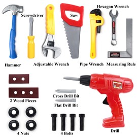 PRETEND PLAY TOY – 20 PCS Toddler Tool Set with Toy Drill, Pretend Play Kids Toys, Toy Tools for Kids Ages 3,4,5,6,7,8 Years Old, Boy Toys