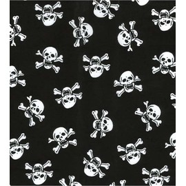 Printed Polycotton Craft Fabric Material - Skull Crossbones Black, 1Mtr 110cmx100cm