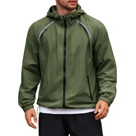 Yousify Mens Lightweight Jacket Full Zip Hooded Reflective Athletic Jacket Unlined Quick-drying Coat for Cycling Outdoor