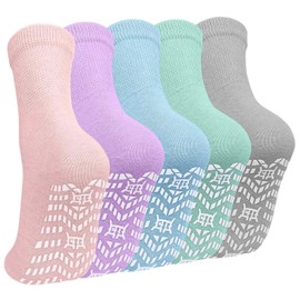 ZAKASA Non-Slip Grip Socks for Women: Anti-Skid Grippy Gripper Socks for Yoga Pilates Barre Hospital Elderly Pregnancy Workout 5 Pairs Multicolor