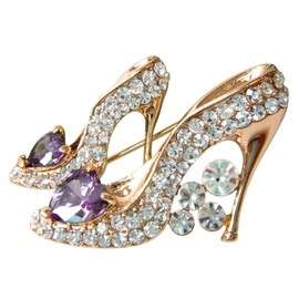 Navachi 18k Gold Plated Purple Cubic Zicon Austrian Crystal Shoes Az7786b Brooch Pin