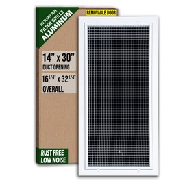 Fits 14x30 Duct Opening | Aluminum Eggcrate Return Air Filter Grille | Low Noise-High Air Flow, Rust Free Vent Cover for Sidewall&Ceiling | Rem. Door | White | Out. Dim: 16 1/4"W X 32 1/4"H