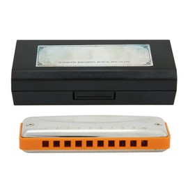 Blues Harmonica 10‑Hole Mouthorgan E Key Wind Instrument Waterproof Corrosion‑Resistant(Orange )