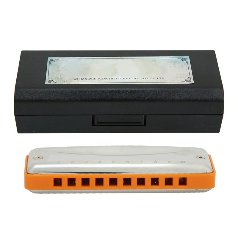 Blues Harmonica 10‑Hole Mouthorgan E Key Wind Instrument Waterproof Corrosion‑Resistant(Orange
