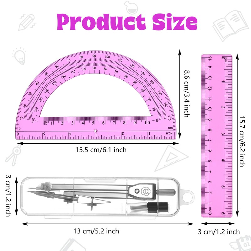 Zonon 3 Pcs Geometric Math Set, Drawing Compass, 6 Inch