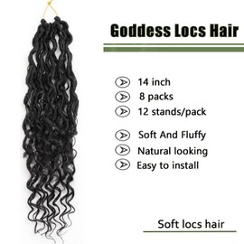 LMZIM 14 inch Goddess Locs Crochet Hair 8 Packs Faux Locs Crochet Braids for Black Women Bohemian Locs Crochet Hair Pre Looped #2