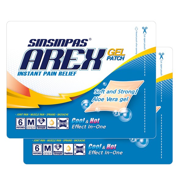 SINSINPAS AREX Cool & Hot Dual Effect Pain Relieving Gel Patch 2 Pack (12 Patches Total), for Sensitive Skin