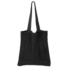 SUOSDEY Crocheted Mesh Beach Tote Bag, Summer Holiday Aesthetic Knitted Boho Shoulder Bag for Women, D. Black, Bohemian