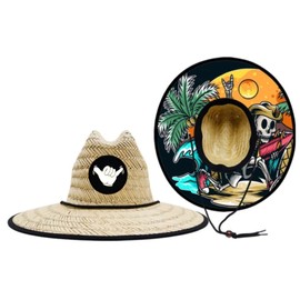 Baby Infant 48cm Lifeguard Hat Straw Beach Cap Brown Palm Patch (Sunset Surf)