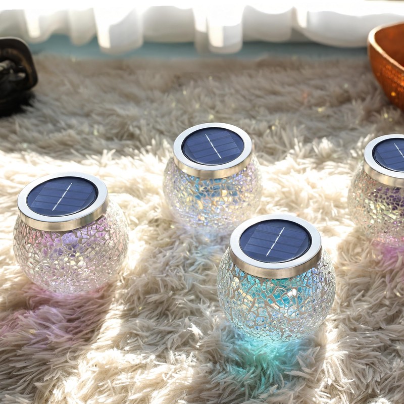Cooo 2 Pack Heavy Solar Mosaic Crackle Glass Lights with