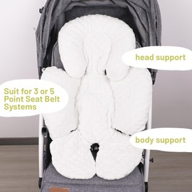 Baby Car Seat Pillow, Head and Body Support for Newborn Insert, 2 in 1 Reversible Baby Seat Cushion, Soft Stroller Insert for Car Seats, Baby Rockers, Prams and Swings (White)