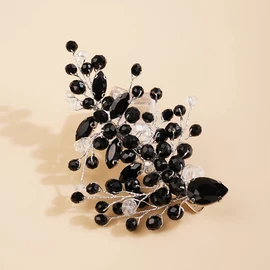 Xerling Pinzas para el pelo de cristal negro para novias, bodas, novias, diamantes de imitación, accesorios para el cabello plateado para niñas de flores (negro)