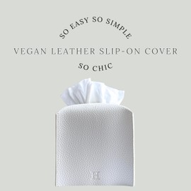 Tissue Box Cover Holder by Hirano’s Bazaar - Vegan Leather, Square (Pure White)