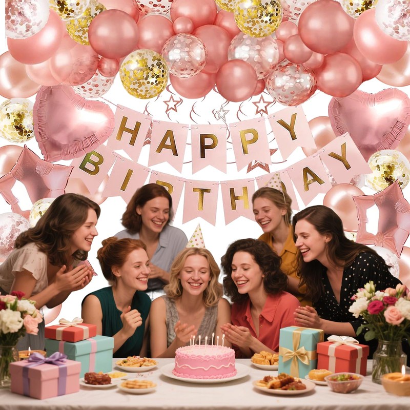 Sythrix Rose Gold Birthday Decorations for Women 68 Pcs Party