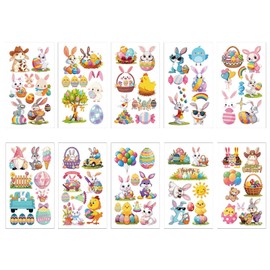 Easter Face Stickers - 10 Sheets Colorful Holiday Stickers,Easter Arts & Crafts Temporary Tattoo for Basket Stuffers, Egg Fillers, Easter Egg Hunt Game, and Classroom Events