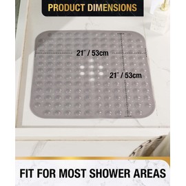 HITSLAM Non-Slip Shower Mat, 53 x 53 cm, Non-Slip Shower Mat with Suction Cups, Bath Mat, Non-Slip, BPA-Free, Machine Washable Bath Mat, Soft on the Feet, Shower Mat, Grey