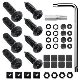 RED WOLF License Plate Frame Screw Kit Anti-Theft Security Screws Bolts Fasteners for Front Rear Car Tag Mount Locking Hardware, Stainless Steel Plate Screw Anti Rattle Rust Resistant Black
