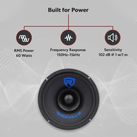 Rockville RM64SP Mid-Range Car Speaker, 6.5”, 120W, 4 Ohm, Dual Cone, Kevlar, Foam Suspension, Bullet Phase Plug, CEA Compliant, Perfect for Car Audio