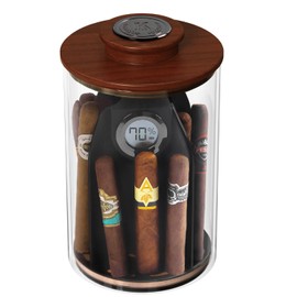 CASE ELEGANCE - Cylindor Humidor - Tupperdor Air-Tight Glass Jar, Acacia Wood Lid, Digital Hygrometer, Spanish Cedar, Divider System, and Starter Humidity Pack - Holds 25-35 Cigars