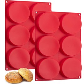Moldes para panecillos de hamburguesa, paquete de 2 moldes de silicona para hornear, molde de silicona de 4 pulgadas, molde de deseo de arena de huevo de capa pequeña, molde de disco redondo para mini tarta, parte superior de magdalenas, moño, natillas y