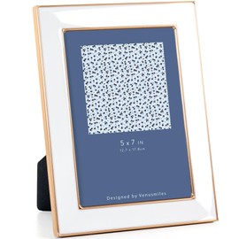 Venusmiles 5x7 Enamel Picture Frame, Gold Metal Edge with Easel, Real Glass Photo Frame for Wall and Tabletop Display Family Office Photo Gallery, White Enamel/1pc