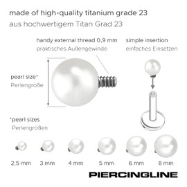 PIERCINGLINE Titanium Screw Attachment with Male Thread 0.9 mm Synthetic Pearl Piercing Attachment Replacement Choice of Colours, Titanium Faux Pearl