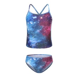 Girls Two Piece Swimsuits Tankini Tie Dye Bathing Suit for Kids Hawaiian Swimwear Blue Stars Size 8/7-8 Years