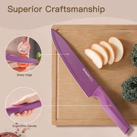 Astercook 6 Piece Color-Coded Kitchen Knife Set, Stainless Steel Chef Knives with 6 Anti-Rust Coating Blades and Blade Guards, Dishwasher Safe