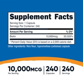 Nutricost Biotin (Vitamin B7) 10,000mcg (10mg) Vitamin Supplement, 240 Capsules - Vegetarian, Gluten Free, Quick Release, Non-GMO