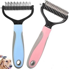 Double Sided Dog Deshedding Brush Pet Grooming Rake, 2Pcs Double Sided Shedding Dematting Rake Combs, Dog Shedding Brush, 2-Sided Dematting Comb for Dogs and Cats