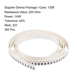 uxcell Surface Mounted Devices Chip Resistor, 220 Ohm 1/4W 1206 Fixed Resistors, 5% Tolerance 300pcs