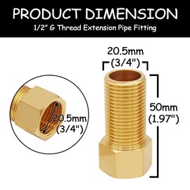 Uenede 1/2 Inch Brass Hex Extension Pipe Fitting, 1/2" G Female to 1/2" G Male Thread, 50mm Length, Longer Nipple Connector Adapter
