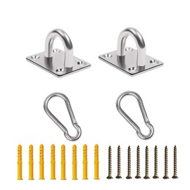 2 Pack M5 Heavy Duty Stainless Steel Square Pad Eye Anchors with 2 Snap Clips, 8 Screws & 8 Plastic Wall Plugs – Rustproof Mounting Hardware for Hanging, Storage, Marine, Garage, Outdoor Use