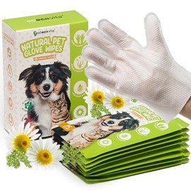 GoEcoVita Pet Glove Wipes for Dogs & Cats | Nourish & Clean Fur & Skin | Coconut Oil & Chamomile Rinse-Free Wipes | Bathing Glove Wipes for Daily Care and Travel | Natural, Hypoallergenic (8 Pack)