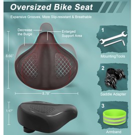Oversizd Bike Seat, Wide Bicycle Seats for Comfort Men Wowen, Extra Large Comfortable Saddle Fits for Peloton, Exercise, Spin, Stationary, Electric Bikes