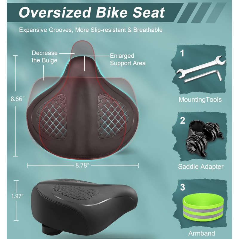 Oversizd Bike Seat, Wide Bicycle Seats for Comfort Men Wowen,