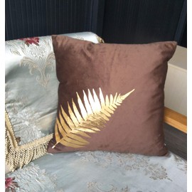 ZUODU Brown Velvet Cushion Cover 45x45cm Printing Peach Skin-Like Decorative Pillow Cover Coffee Cushion Cover 18x18 Inches Free Combination 1 Piece(golden Leave-Coffee)