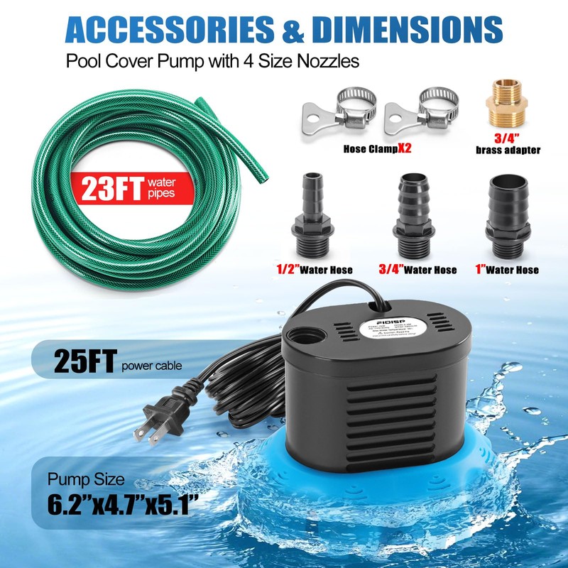 FIDISP Pool Cover Pump, 850 GPH Pool Cover Pumps Above