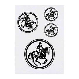 4 x 'Equestrian Rider with Horse in Circle Frame' Temporary Tattoos - Water Resistant, Skin-Safe, Non-Toxic Transfers, Mixed Sizes (TO00076310)