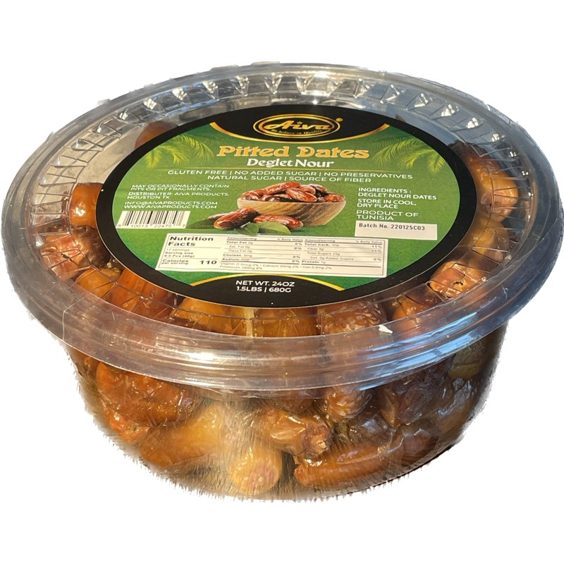 Aiva Tunisian Pitted Dates - 24 ounce Jar, All Natural,