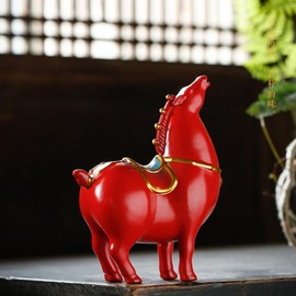 Horse Statue, Ceramic Tang Horse Feng Shui Figurine for Success, Creative Red Horse Sculpture Crafts for Home Office Decor, 5.9" H
