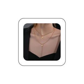 Cimenexe Bohemian Layered Star Choker Necklace Gold Fishtail Pendant Necklace Small Star Y Shape Necklace Mermaid Tail Station Bead Chain Necklace Jewelry for Women