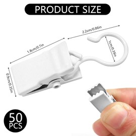 50 Pcs Curtain Clips, Curtain Clips with Hooks Metal Clips for Curtain Shower Curtain Clips Light Hangers Wire Holders for Home Decorations Bathroom Shower Curtain Decors (White)