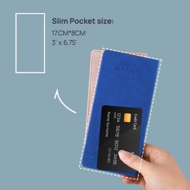 POPRUN Calendar 2026 Monthly Planner 17.4 x 8.3 cm - 12 Month Monthly Calendar Soft Cover (Jan 2026 - Dec 2026) - 1 Month 2 Pages, 64 Pages, 80 GSM Paper with PU Leather - Black