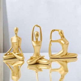 Ni-JASW Gold Yoga Statues Set of 3, Resin Zen Meditation Figurines for Bookself, Home Decor, Gifts